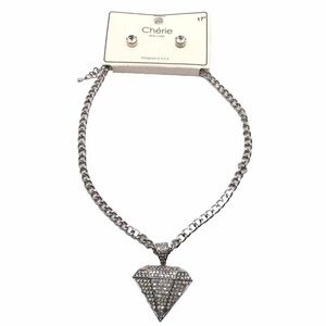 NWOT Cherie New York Pave Cubic Zirconia Trillion Necklace & Stud Earring Set